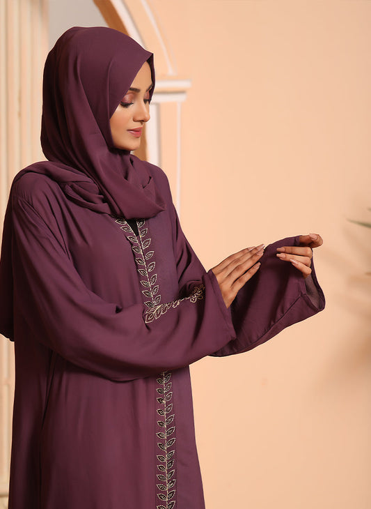 Georgette Machine Embroidery Front Open Abaya