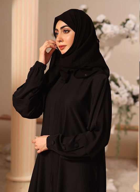 Black Nida Fabric Front Open Abaya