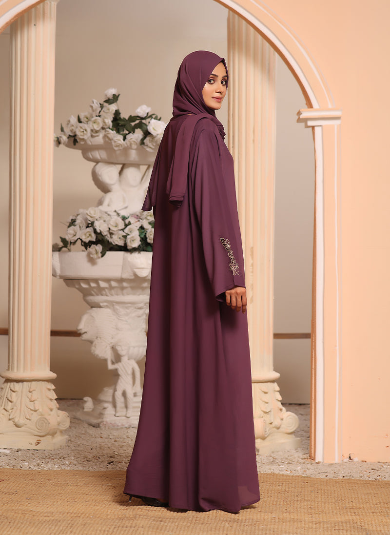 Georgette Machine Embroidery Front Open Abaya