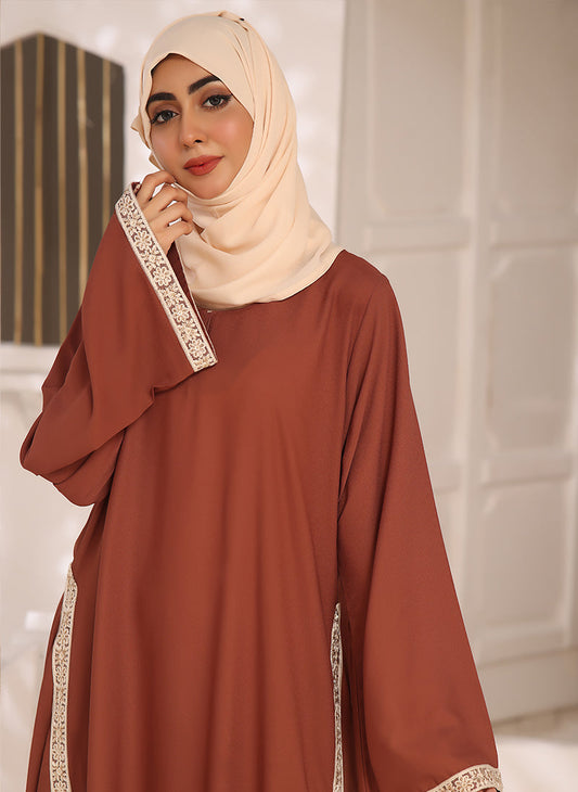 Double Georgette Front Closed Lace Work Abaya